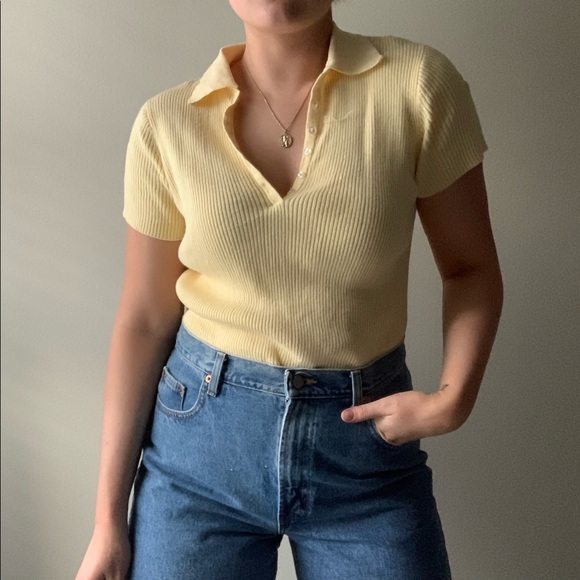 Vintage Tops - Vintage Yellow Short Sleeve Polo Top